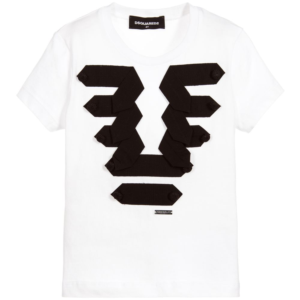 Dsquared2 - Girls White Cotton T-Shirt | Childrensalon