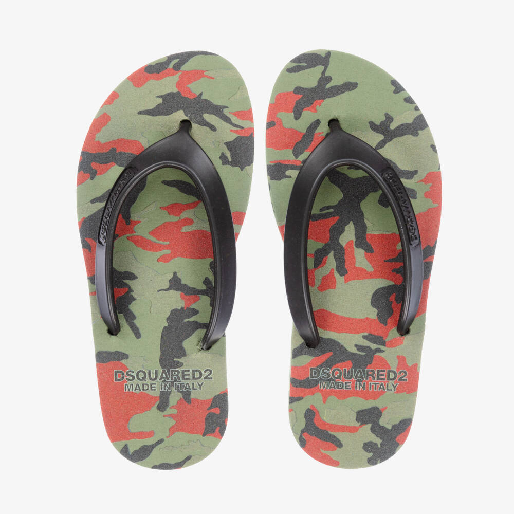 Dsquared2-Green & Black Logo Flip-Flops | Childrensalon Outlet