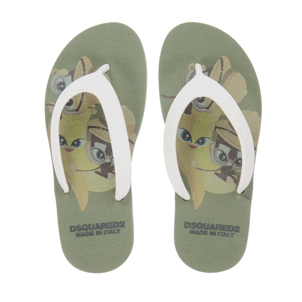 Dsquared2-Green & White Logo Flip-Flops | Childrensalon Outlet