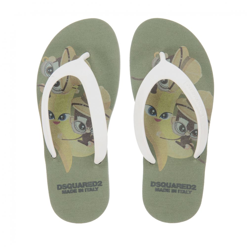 Dsquared2 - Green & White Logo Flip-Flops | Childrensalon