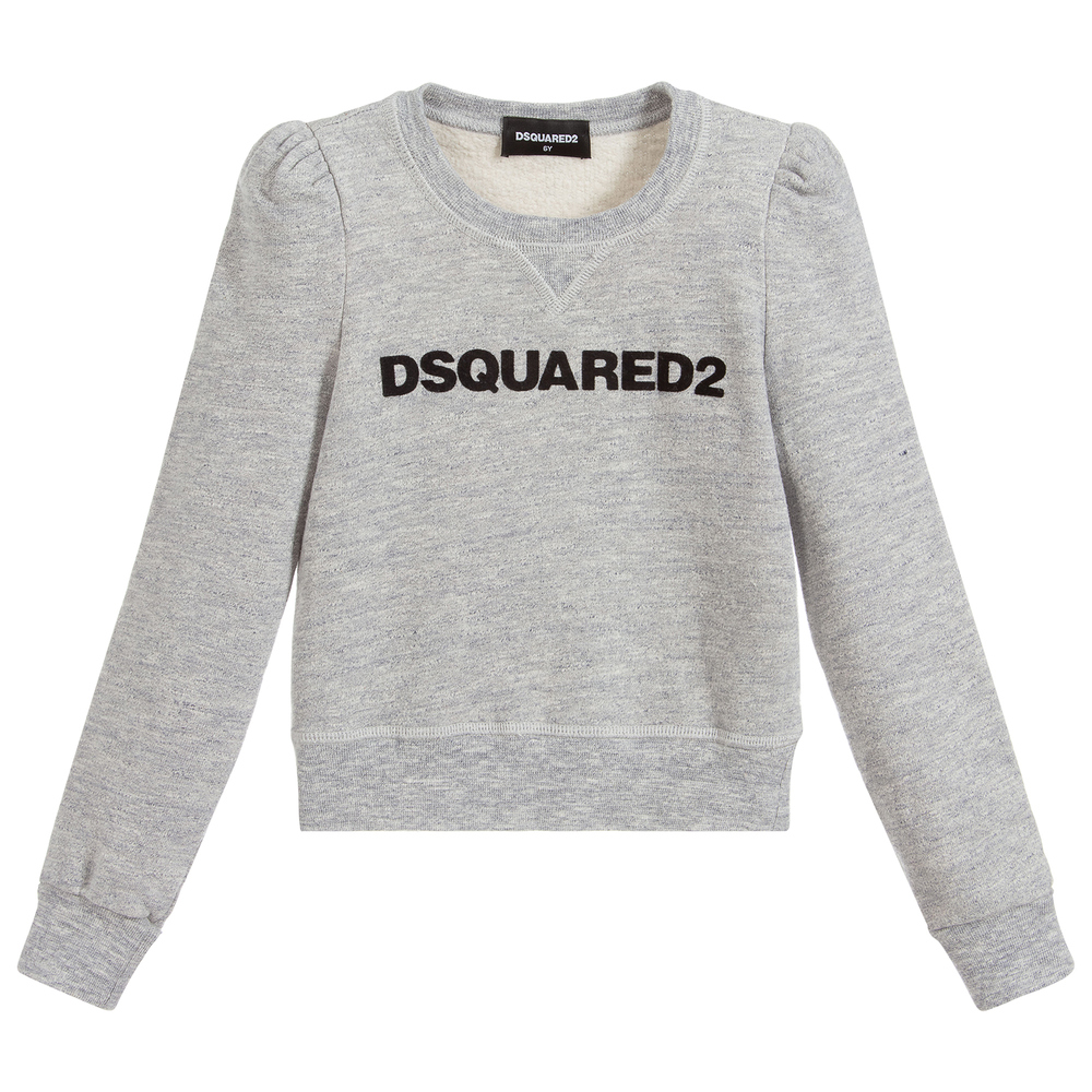 Dsquared2 - سويتشيرت قطن جيرسي لون رمادي وأسود للبنات | Childrensalon