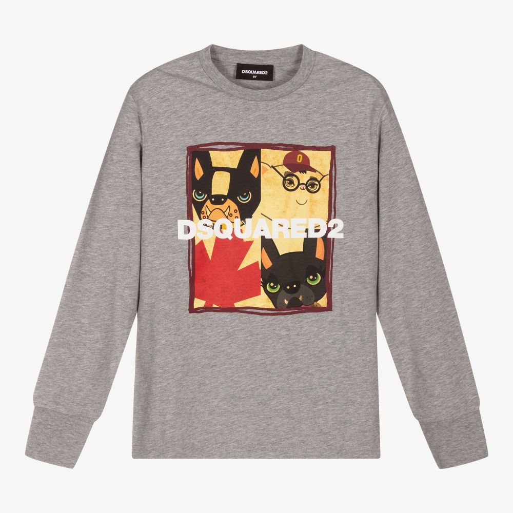 Dsquared2-Grey Cotton Logo Top | Childrensalon Outlet