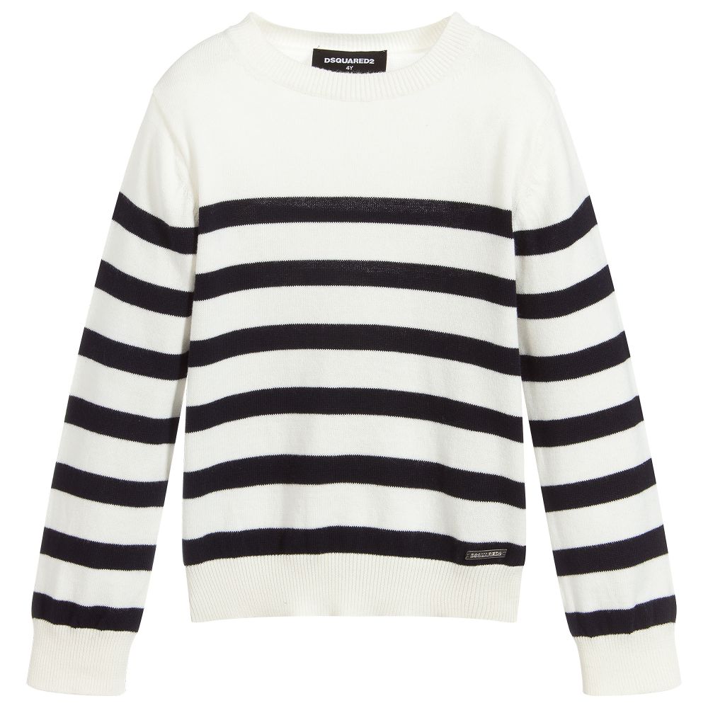 Dsquared2-كنزة قطن محبوك لون عاجي وأسود للأولاد | Childrensalon Outlet