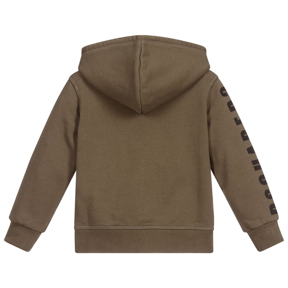 キッズ用トップス D SQUARED2 SS23 HOODIE (DQ1632K_D0A41DQ900) Dsquared2 - Khaki Green Cotton Hoodie | Childrensalon Outlet