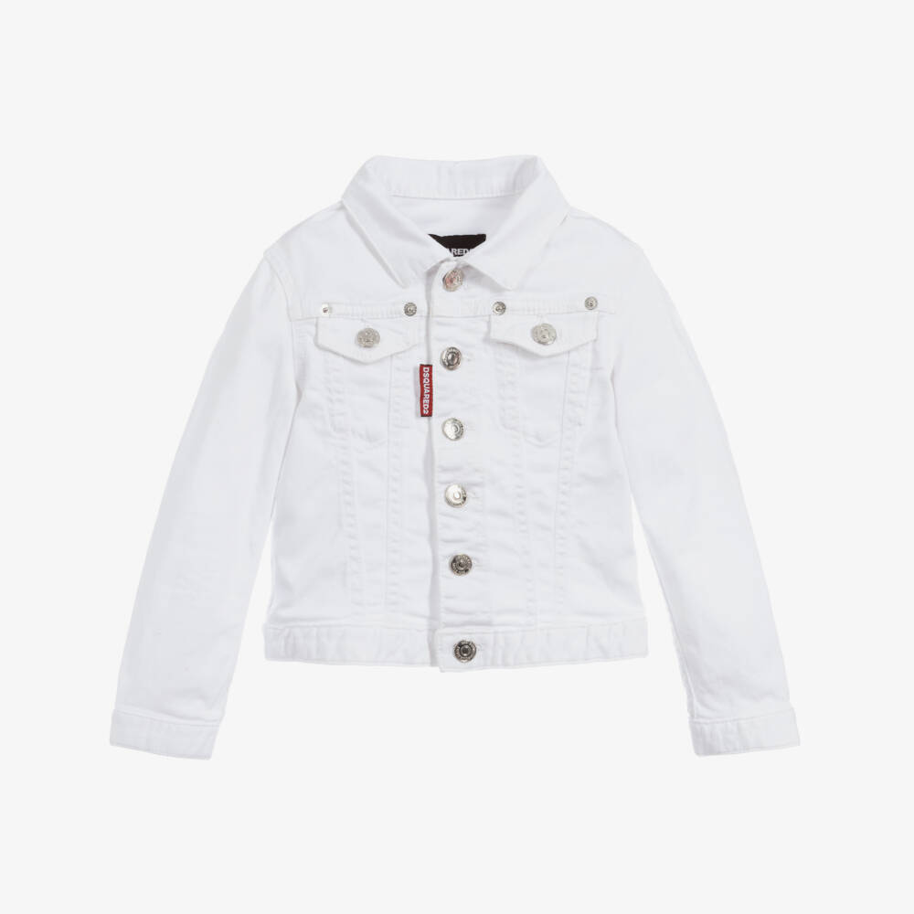 Dsquared2-جاكيت قطن دنيم لون أبيض | Childrensalon Outlet