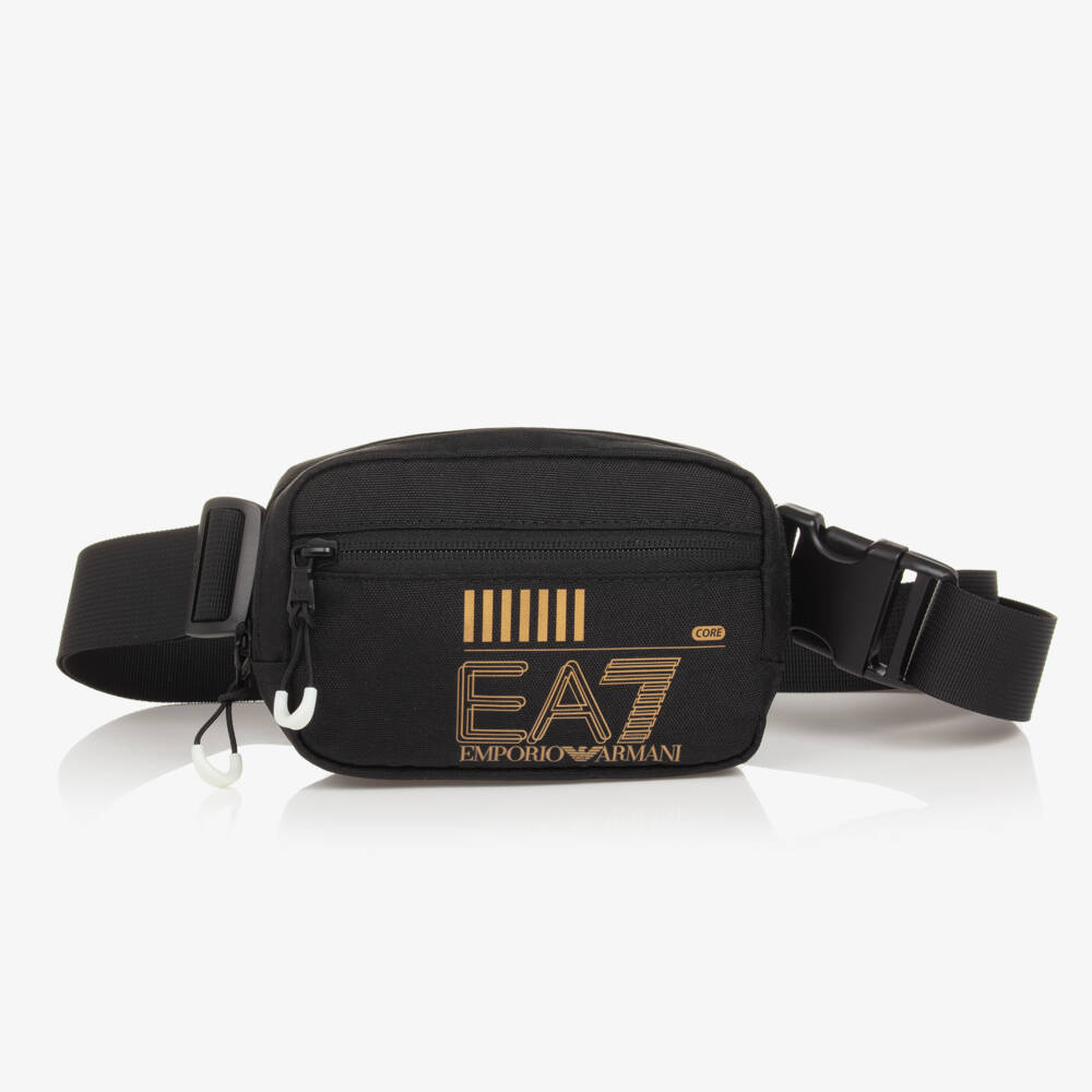 EA7 Emporio Armani-Black Cavas Belt Bag (16cm) | Childrensalon Outlet
