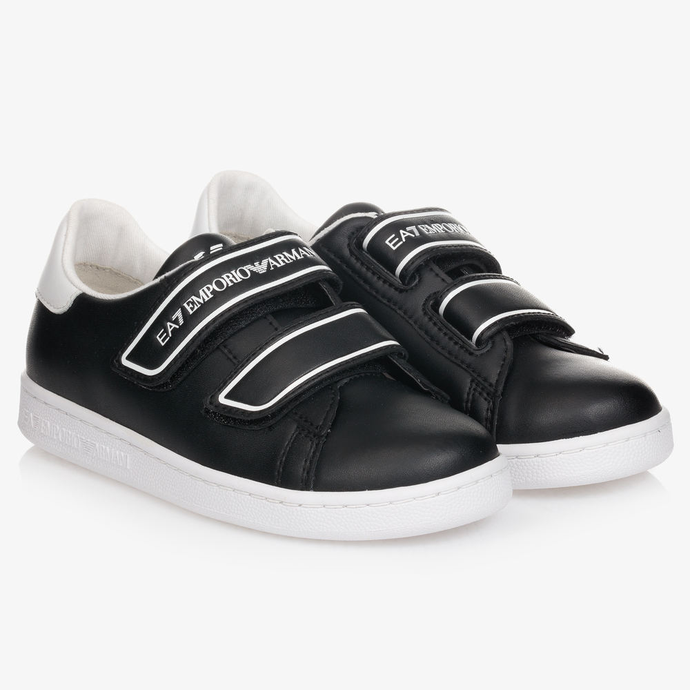 EA7 Emporio Armani - Schwarze Leder-Sneakers mit Klettverschluss | Childrensalon