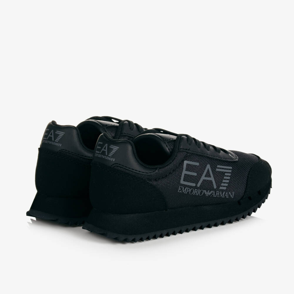 EA7 Emporio Armani-Black Mesh & Faux Leather Trainers | Childrensalon Outlet