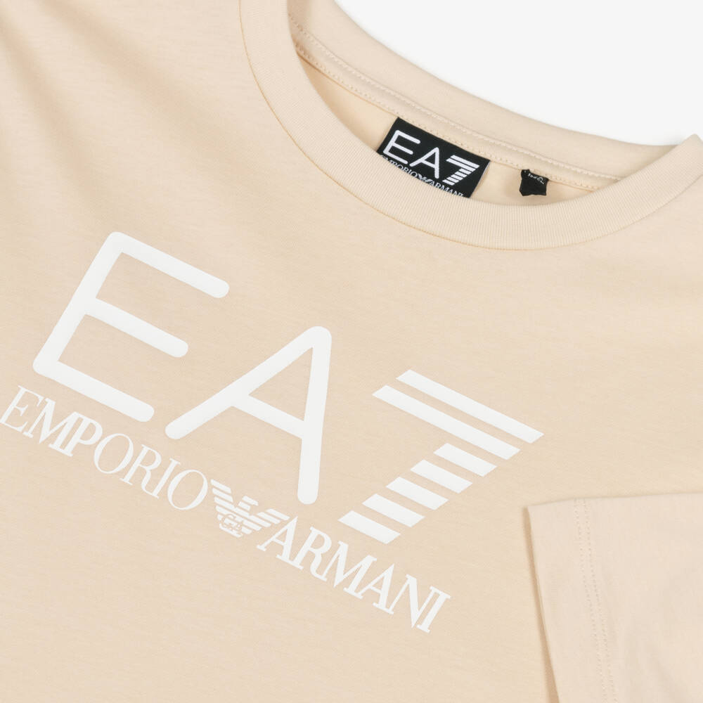 EA7 Emporio Armani-Boys Beige & Black Cotton Jersey Shorts Set with Logos | Childrensalon Outlet