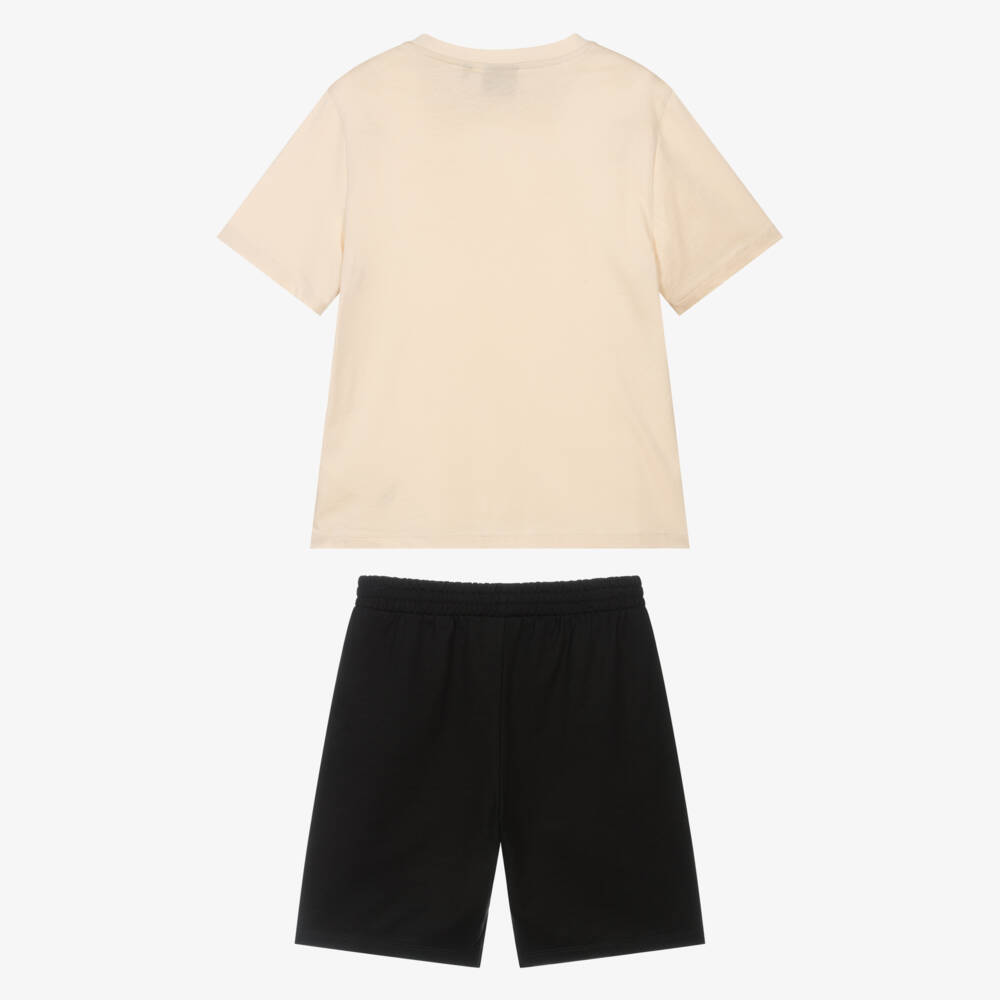 EA7 Emporio Armani-Boys Beige & Black Cotton Jersey Shorts Set with Logos | Childrensalon Outlet