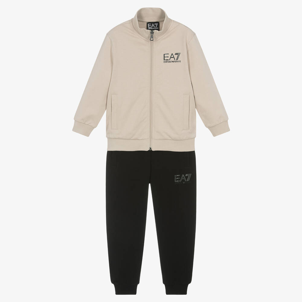 EA7 Emporio Armani - Survêtement beige et noir en coton | Childrensalon