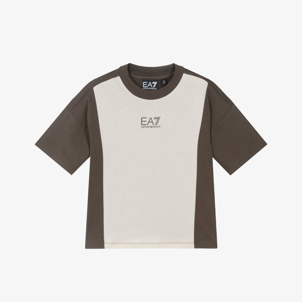 EA7 Emporio Armani-Boys Beige & Brown Cotton Tee | Childrensalon Outlet