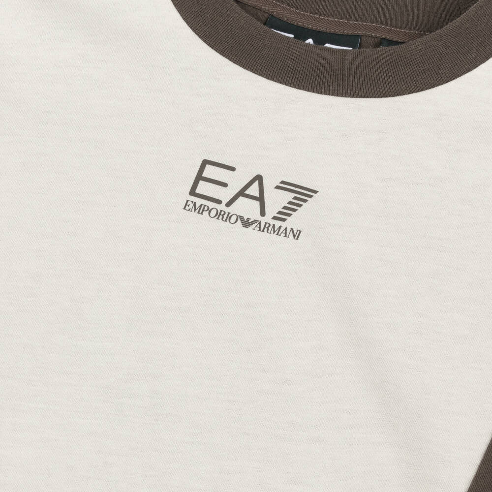 EA7 Emporio Armani-Boys Beige & Brown Cotton Tee | Childrensalon Outlet
