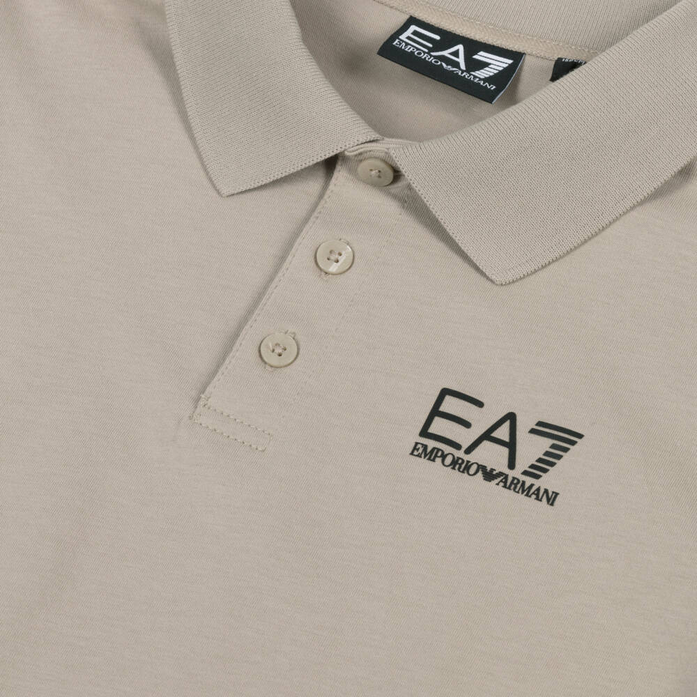 EA7 Emporio Armani-Boys Beige Cotton EA7 Logo Polo Shirt | Childrensalon Outlet