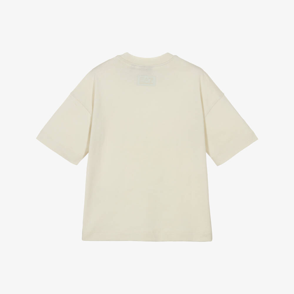 EA7 Emporio Armani-Boys Beige Cotton Logo Tee | Childrensalon Outlet