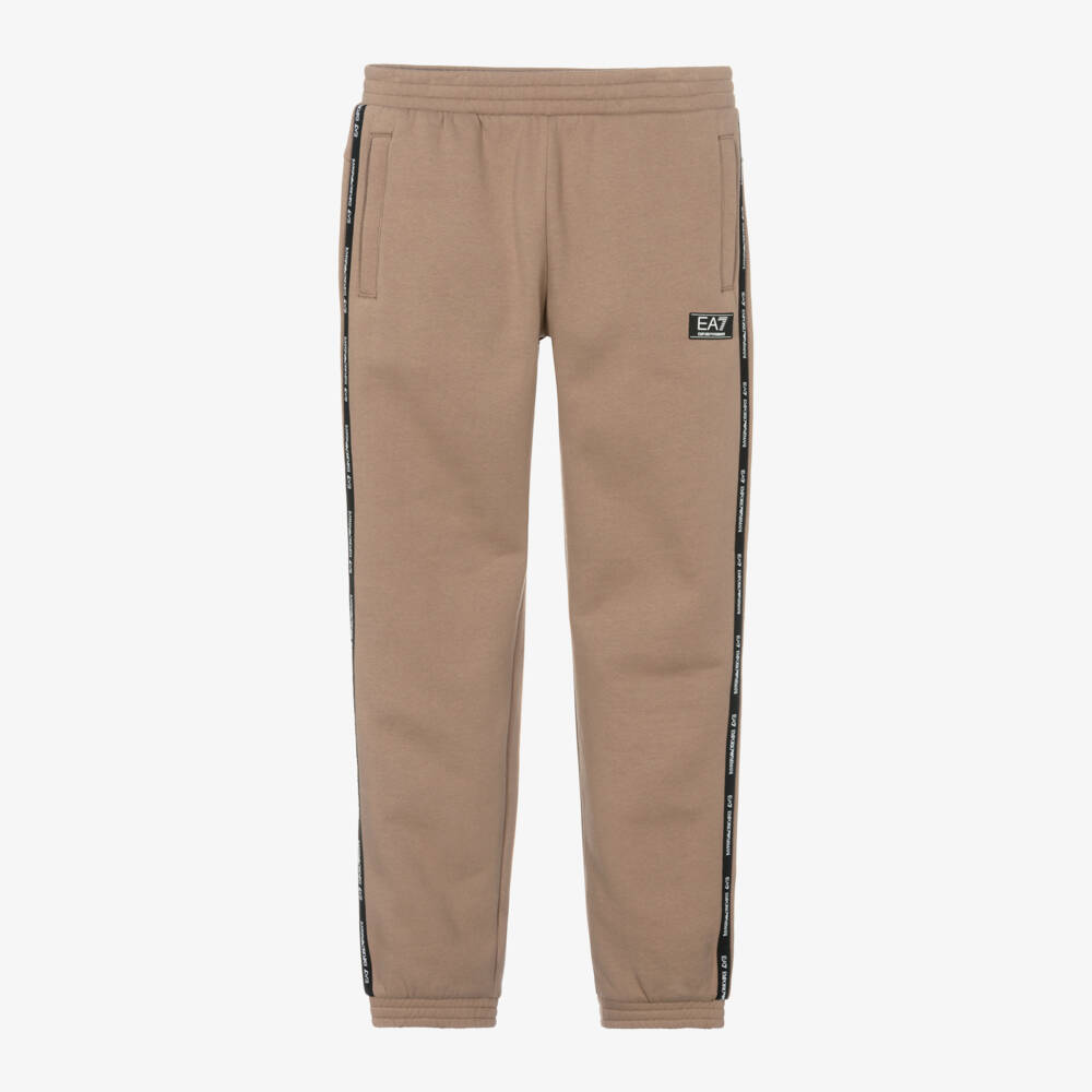 EA7 Emporio Armani-Boys Beige Cotton Logo Trousers | Childrensalon Outlet