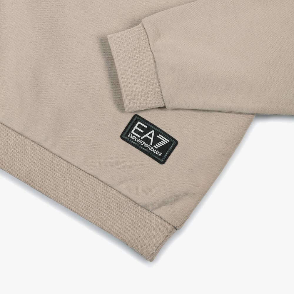 EA7 Emporio Armani-Boys Beige Cotton Sweatshirt with Black Logo Tape | Childrensalon Outlet