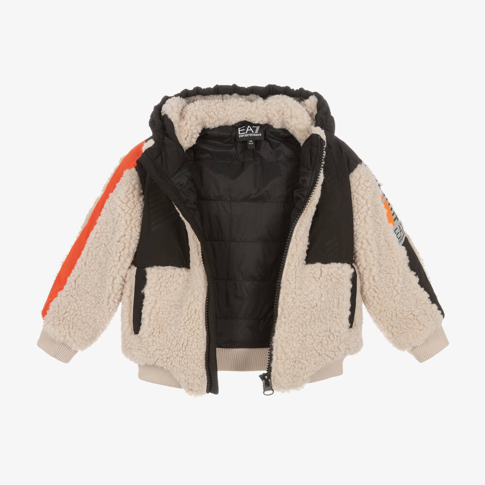 EA7 Emporio Armani-Boys Black & Beige Sherpa Fleece Jacket | Childrensalon Outlet