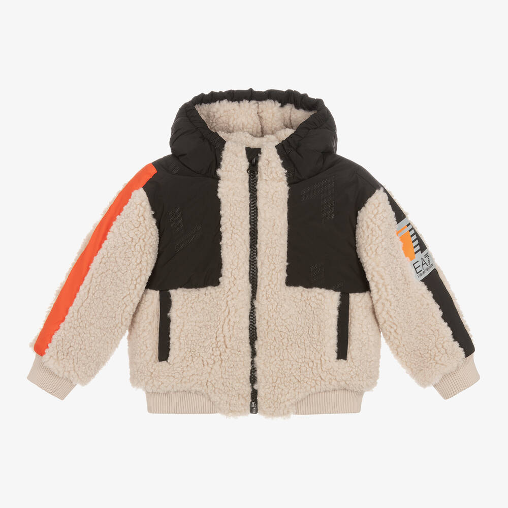 EA7 Emporio Armani - Черно-бежевая флисовая куртка из овчины | Childrensalon