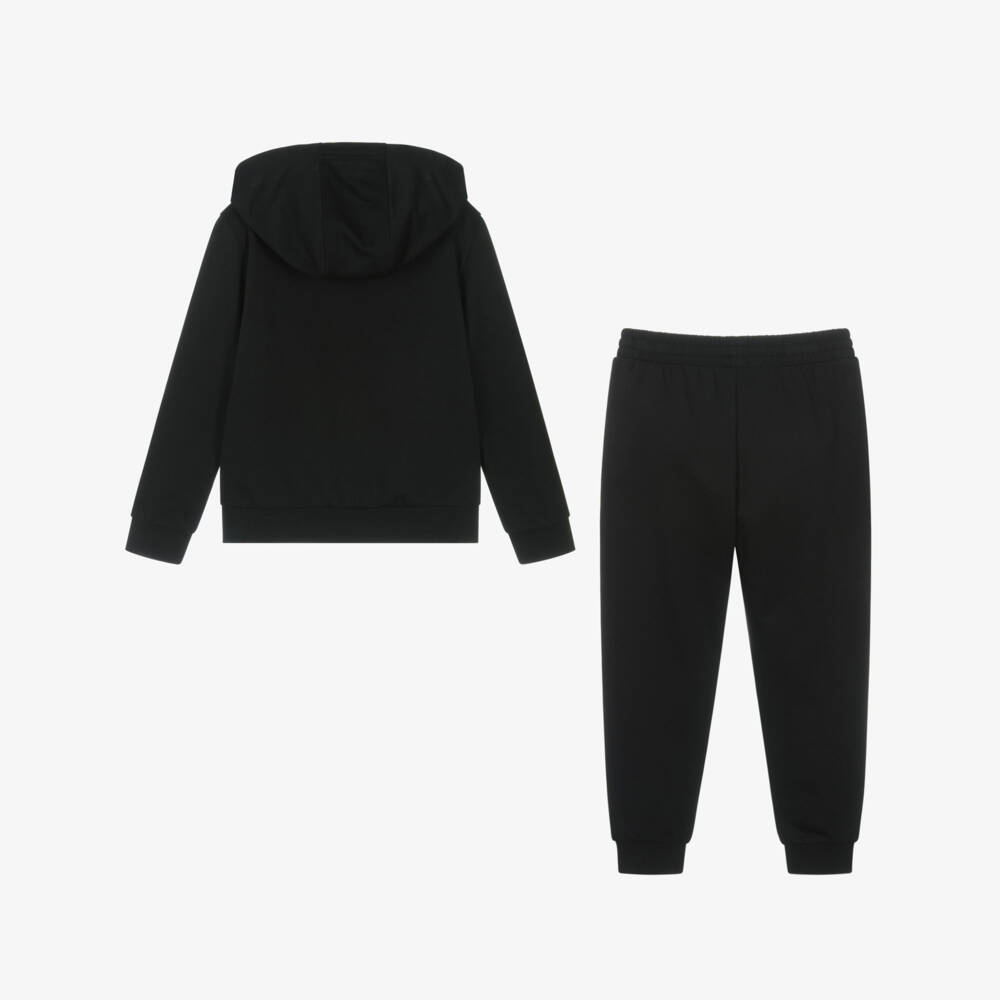 EA7 Emporio Armani-Boys Black Cotton Hooded Tracksuit with EA7 Logo | Childrensalon Outlet
