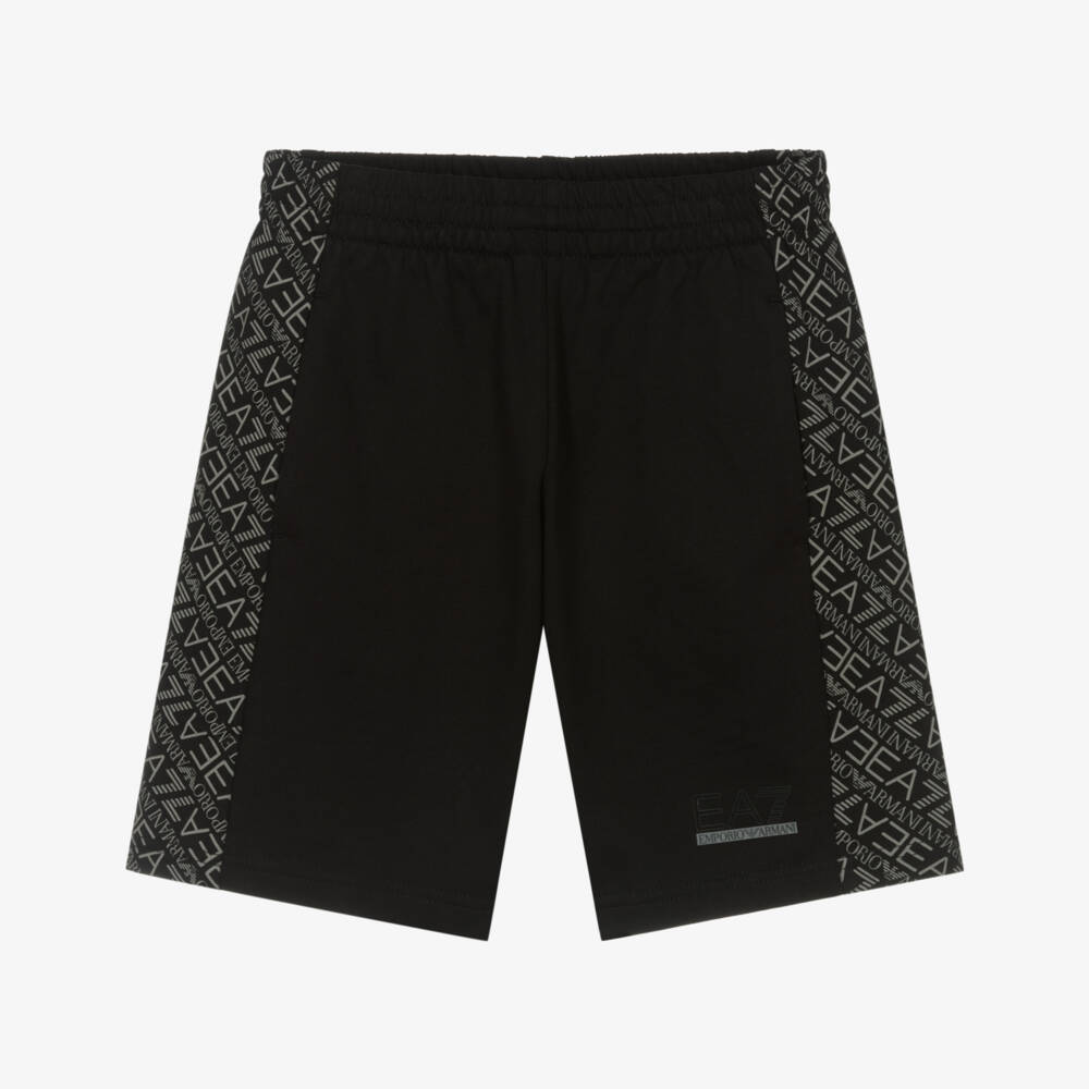 EA7 Emporio Armani-Boys Black Cotton Jersey Bermuda Shorts | Childrensalon Outlet