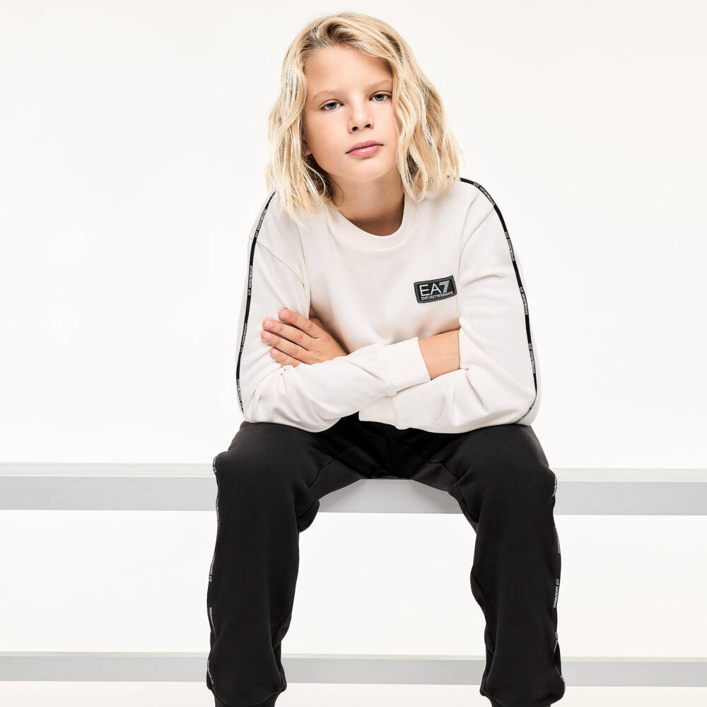 EA7 Emporio Armani-Boys Black Cotton Jersey Joggers | Childrensalon Outlet