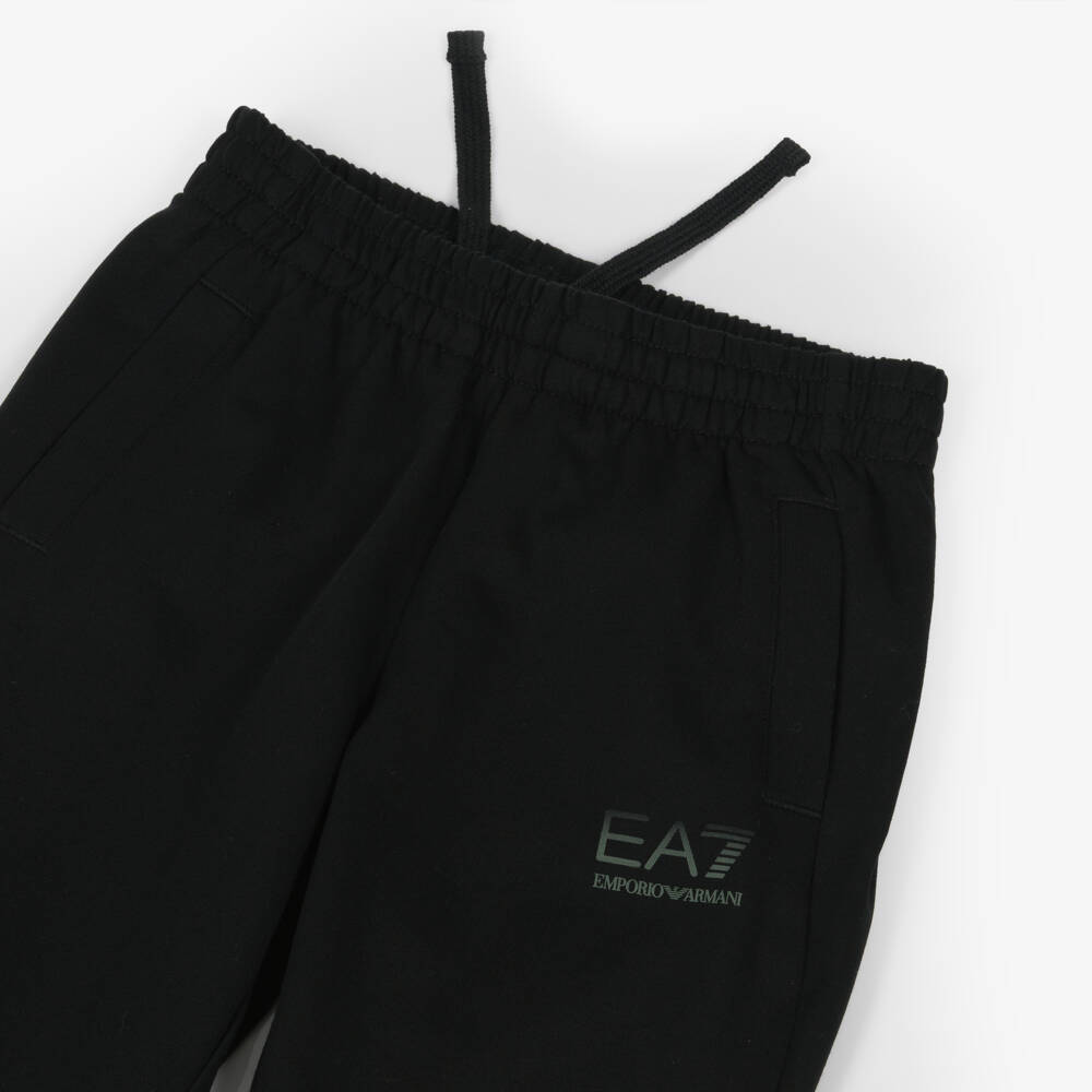 EA7 Emporio Armani-Boys Black Cotton Jersey Joggers with Ombré Logos | Childrensalon Outlet