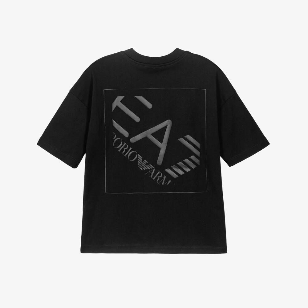 EA7 Emporio Armani-Boys Black Cotton Jersey Logo T-Shirt | Childrensalon Outlet