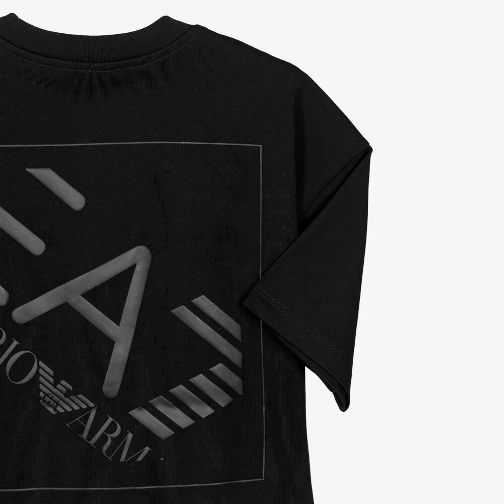 EA7 Emporio Armani-Boys Black Cotton Jersey Logo T-Shirt | Childrensalon Outlet