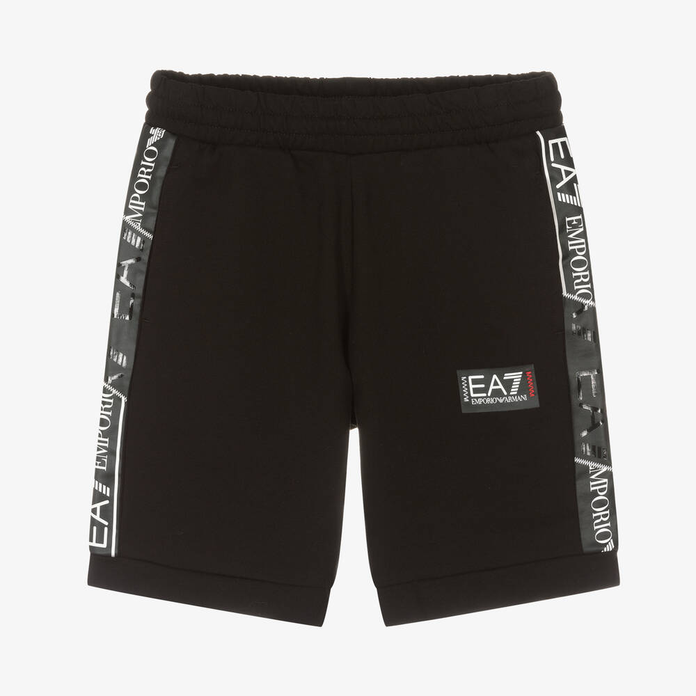 EA7 Emporio Armani - Boys Black Cotton Logo Shorts | Childrensalon