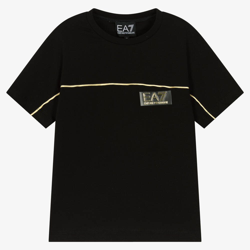 EA7 Emporio Armani - T-shirt noir en coton garçon | Childrensalon