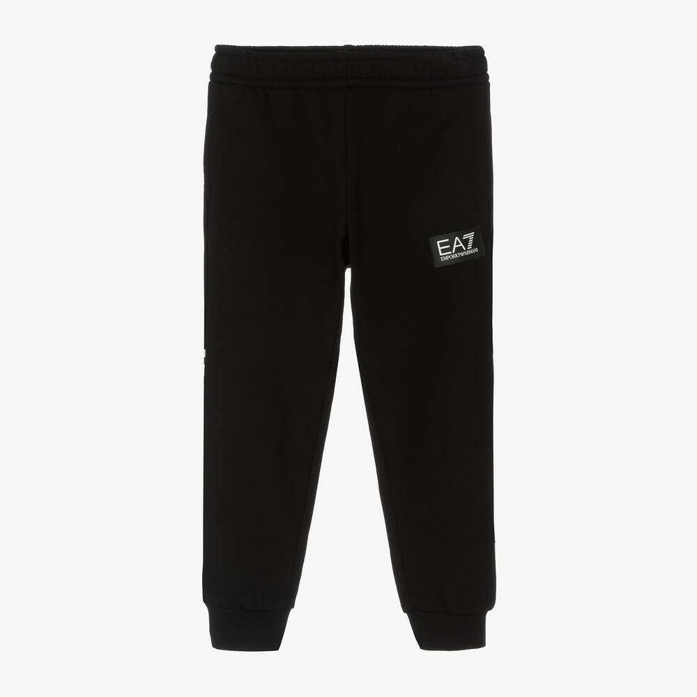 EA7 Emporio Armani Boys Black Cotton Monogram Joggers Childrensalon Outlet