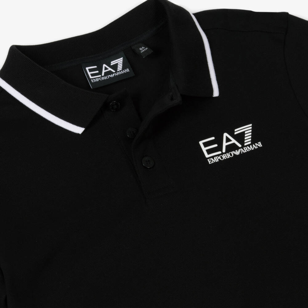 EA7 Emporio Armani-Boys Black Cotton Piqué Polo Shirt | Childrensalon Outlet