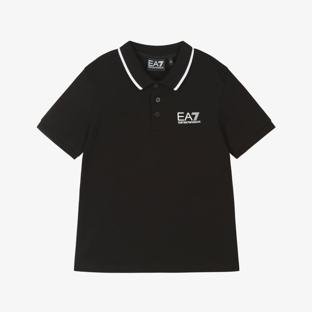 EA7 Emporio Armani-Boys Black Cotton Piqué Polo Shirt | Childrensalon Outlet