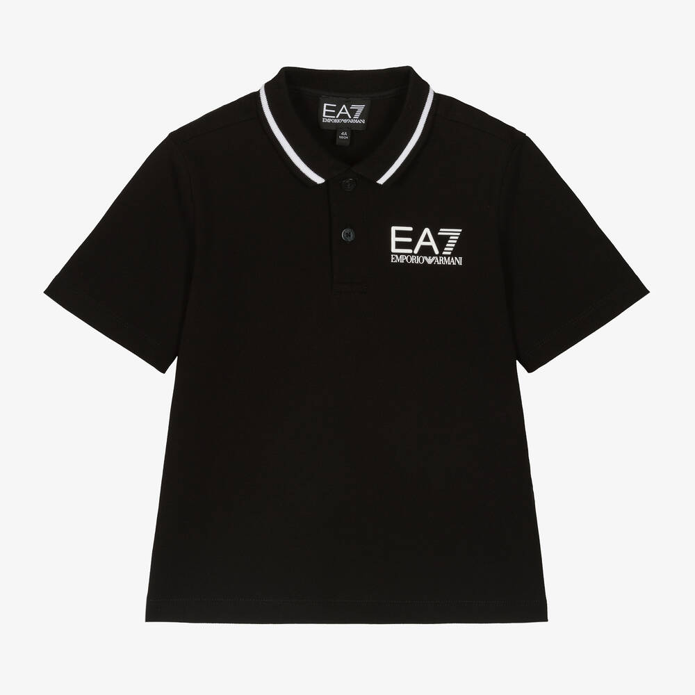EA7 Emporio Armani-Boys Black Cotton Polo Shirt | Childrensalon Outlet