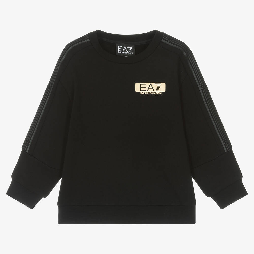 EA7 Emporio Armani - Sweat-shirt noir en coton Garçon | Childrensalon