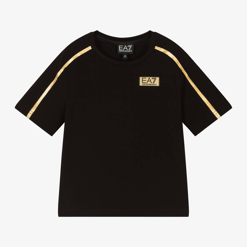 EA7 Emporio Armani-Boys Black Cotton T-Shirt | Childrensalon Outlet