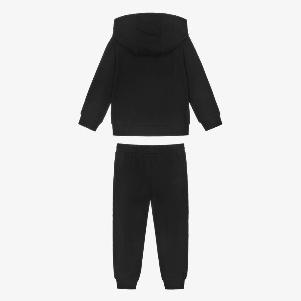 EA7 Emporio Armani-Boys Black Cotton Tracksuit with Hood & Gold Logos | Childrensalon Outlet