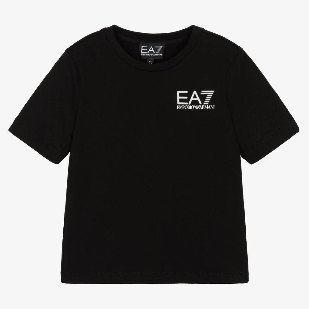 EA7 Emporio Armani - Черная хлопковая футболка EA7 для мальчиков | Childrensalon