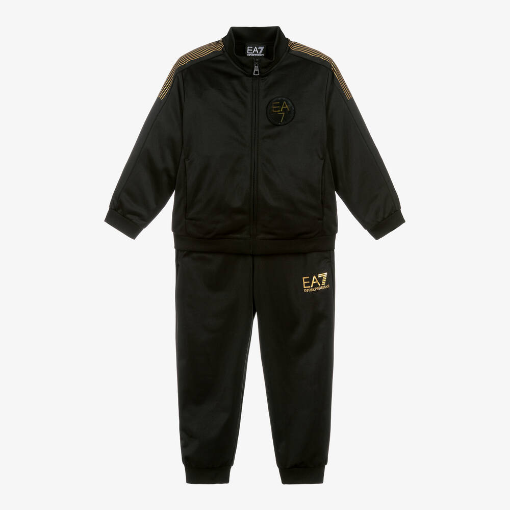 EA7 Emporio Armani-Boys Black EA7 Logo Tracksuit | Childrensalon Outlet