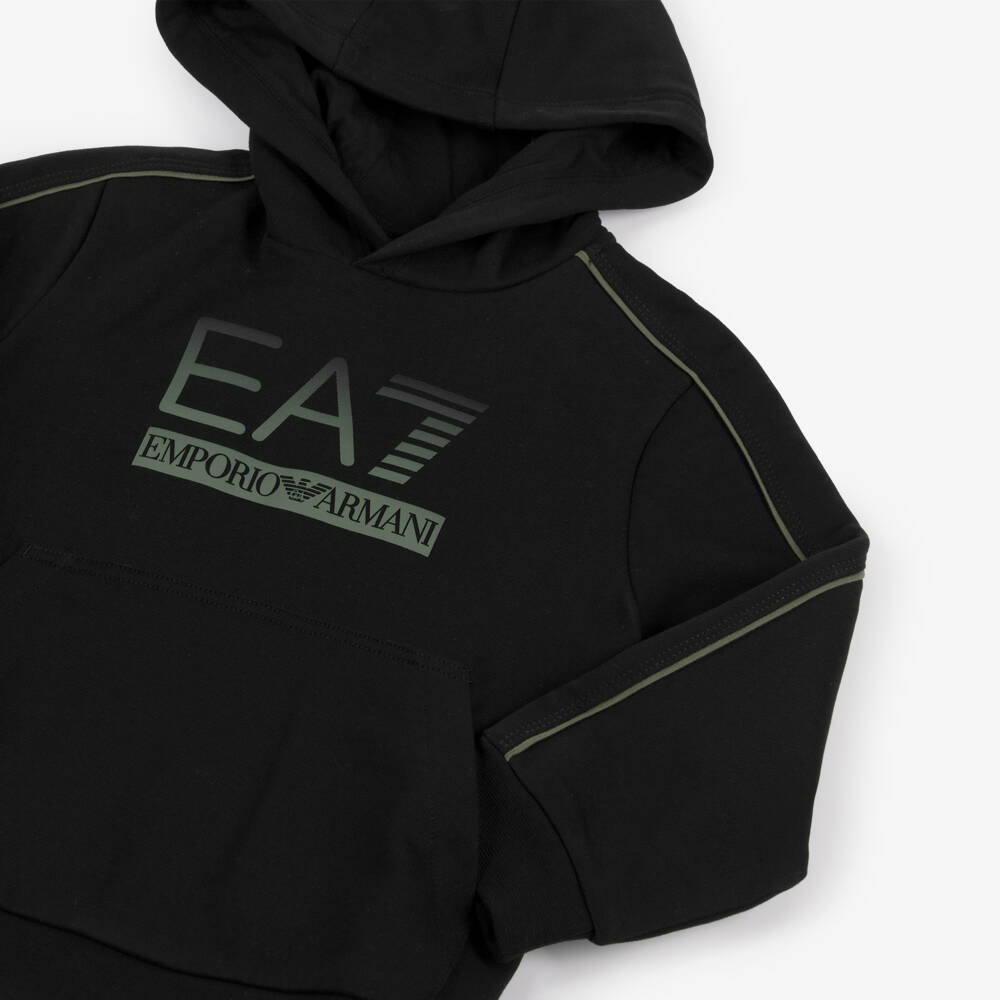 EA7 Emporio Armani-Boys Black Gradient Logo Print Cotton Hoodie | Childrensalon Outlet
