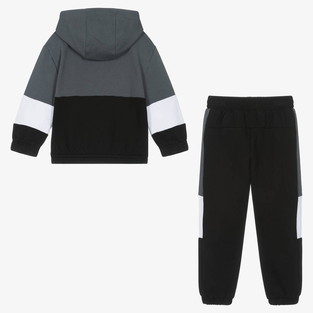 EA7 Emporio Armani Boys Black Grey Cotton EA7 Tracksuit