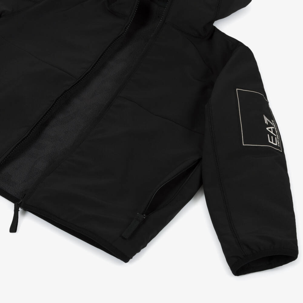 EA7 Emporio Armani-Boys Black Hooded EA7 Logo Jacket | Childrensalon Outlet