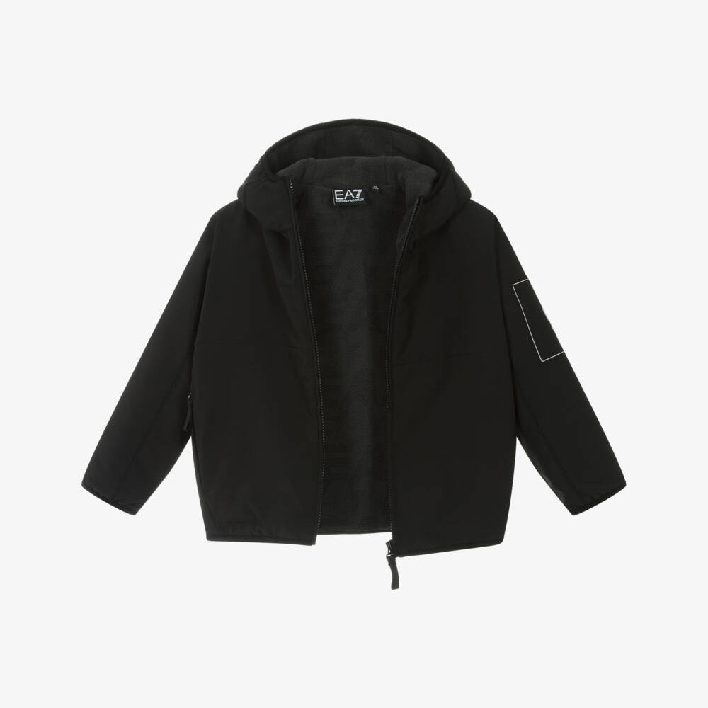 EA7 Emporio Armani-Boys Black Hooded EA7 Logo Jacket | Childrensalon Outlet
