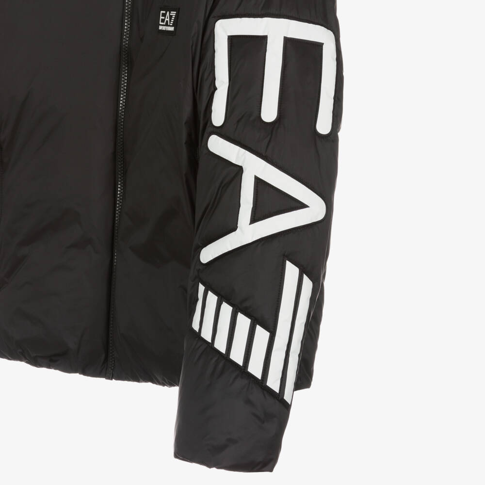 EA7 Emporio Armani-Boys Black Hooded Jacket | Childrensalon Outlet