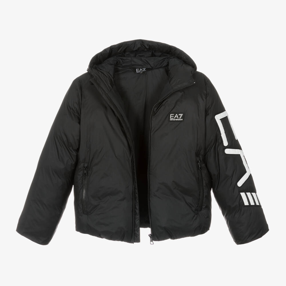 EA7 Emporio Armani-Boys Black Hooded Jacket | Childrensalon Outlet