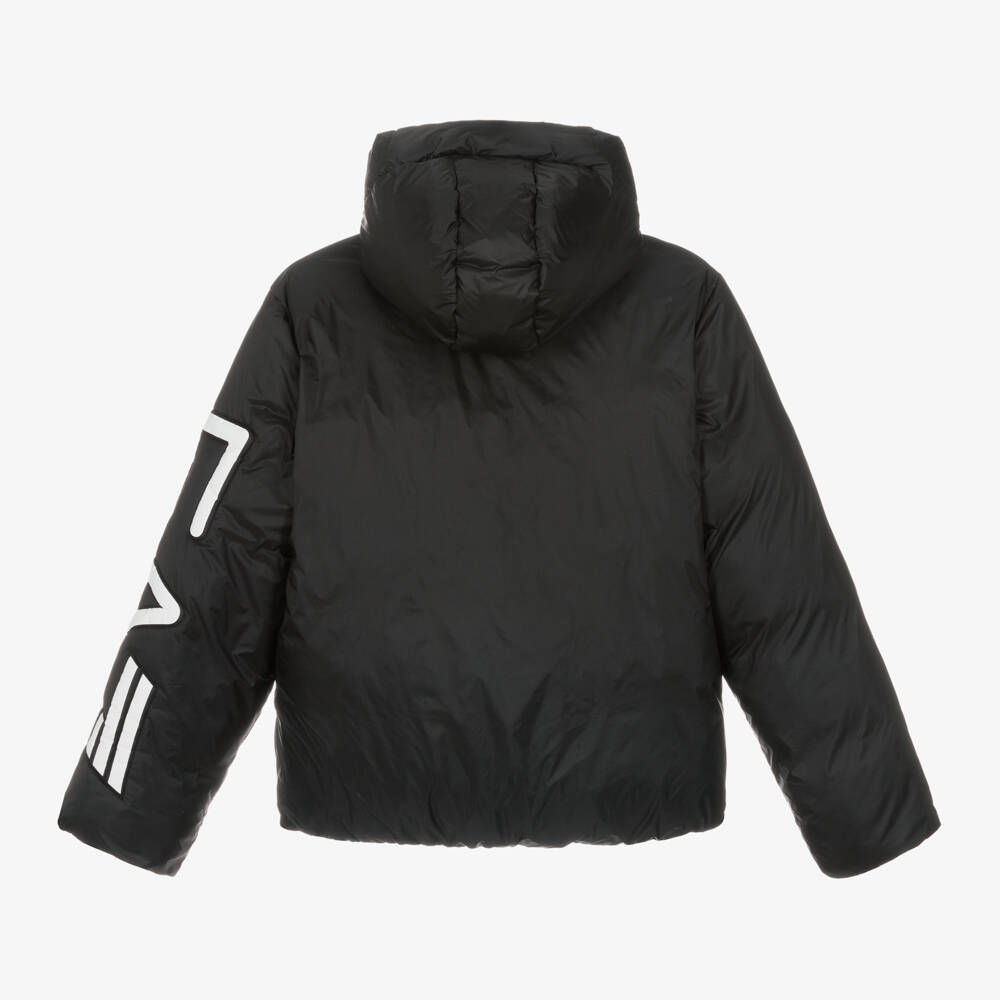 EA7 Emporio Armani-Boys Black Hooded Jacket | Childrensalon Outlet