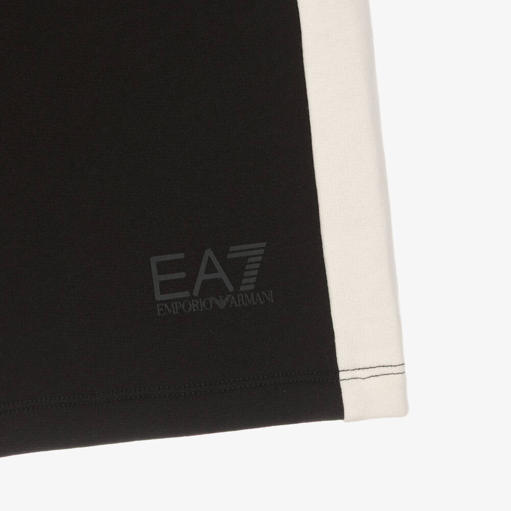EA7 Emporio Armani-Boys Black & Ivory Cotton Jersey Shorts | Childrensalon Outlet