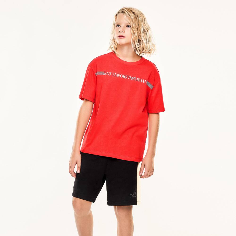 EA7 Emporio Armani-Boys Black & Ivory Cotton Jersey Shorts | Childrensalon Outlet