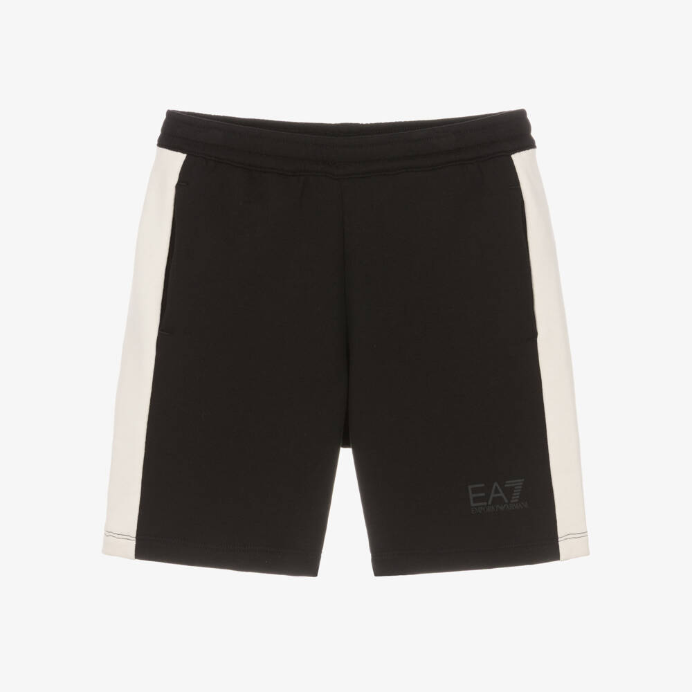 EA7 Emporio Armani-Boys Black & Ivory Cotton Jersey Shorts | Childrensalon Outlet
